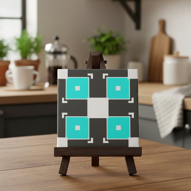 Mint Black & White Chequered Geometric Pattern Tile (Creator Uploaded)