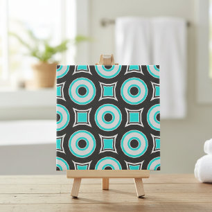 Mint Black & White Mosaic Geometric Pattern Tile