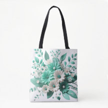 Mint Blossom Elegance Floral Charm tote bag