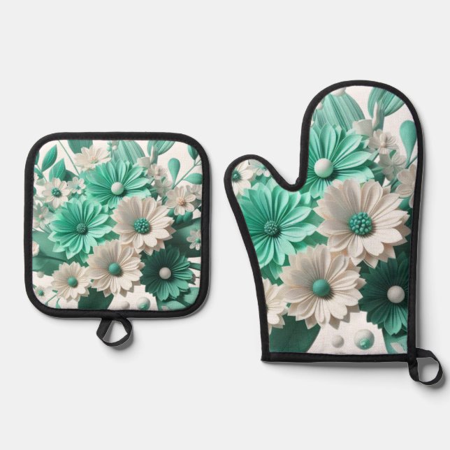 Mint Blossom Oven Mitt Set for Cook  (Front)