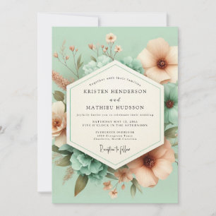 Mint Blossom Whimsical Wedding Invitation