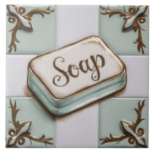 Mint Blue and White Bar of Soap Funny Bathroom Tile