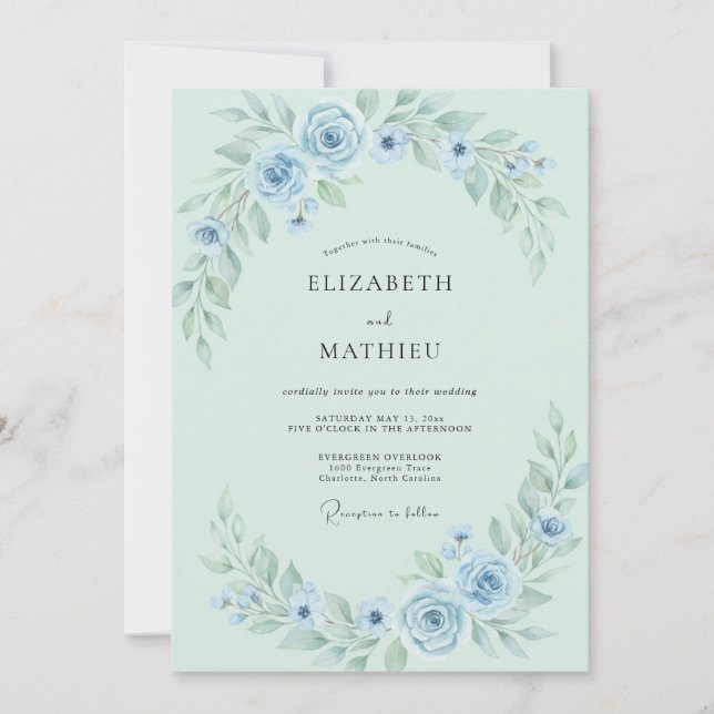 Mint Blue Ethereal Floral Wedding Invitation (Front)