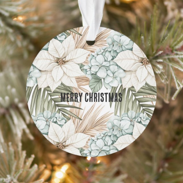Mint Blue Floral Tropical Coast Beach Christmas Ornament (Tree)