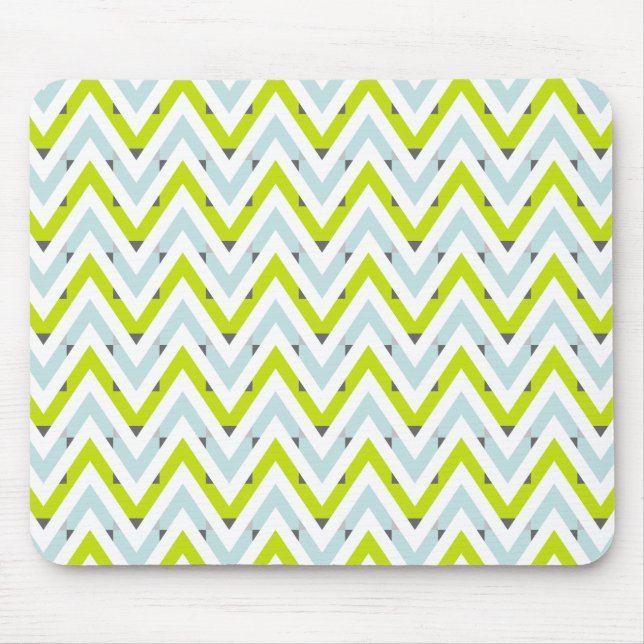 Mint Blue & Green Chevron Geometric Pattern Mouse Pad (Front)
