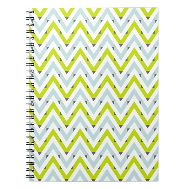 Mint Blue & Green Chevron Geometric Pattern Spiral Notebook (Front)