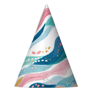 Mint Blue Green Pink Wavy Stripes Beach Birthday Party Hat
