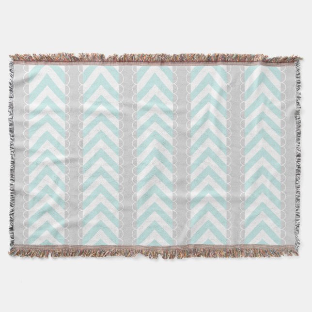 Mint Blue, Grey, White Chevron Stripes Pattern Throw Blanket (Front)
