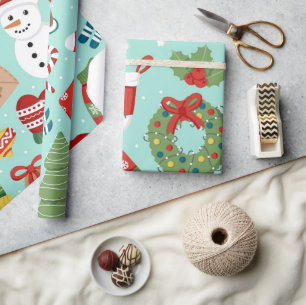 Mint Blue Holiday Snowman Christmas Wrapping Paper