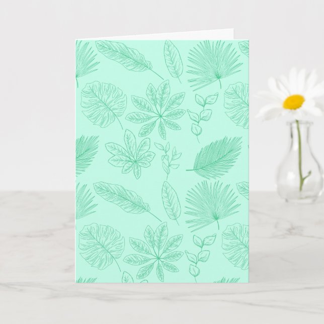 Mint Blue Leaves Pattern Card (Small Plant)