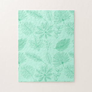 Mint Blue Leaves Pattern Jigsaw Puzzle