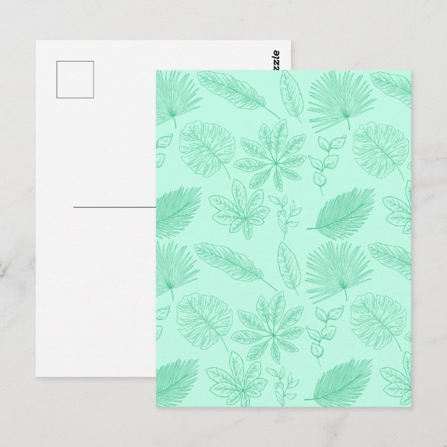 Mint Blue Leaves Pattern Postcard (Front/Back)