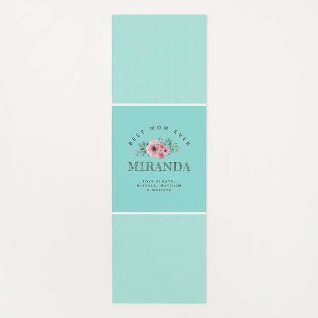Mint Blue Monogram Best Mom Ever Personalized Yoga Mat (Front)