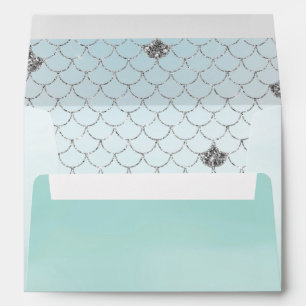 Mint Blue Ombre Silver Glitter Mermaid Envelope