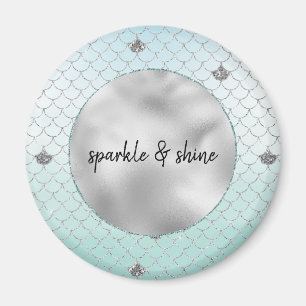 Mint Blue Ombre Silver Glitter Mermaid Magnet