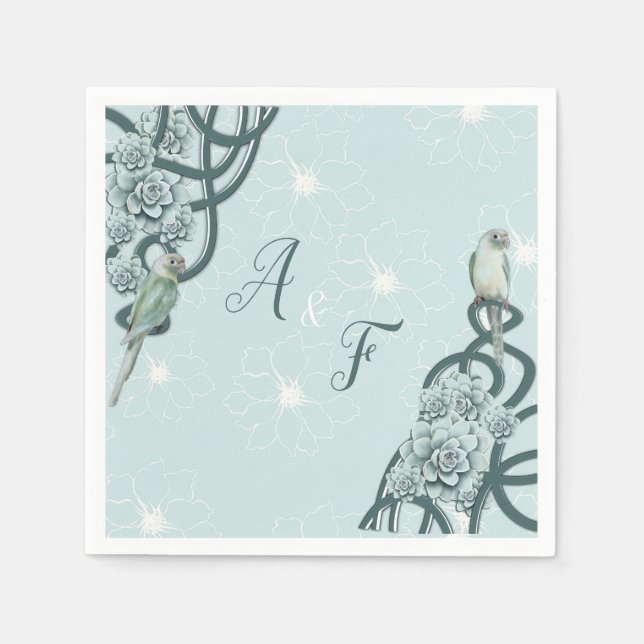 Mint Blue Pine Green Succulents Napkin (Front)