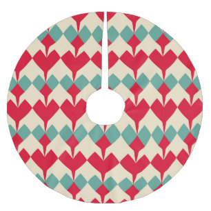 Mint blue, red hearts tile pattern. brushed polyester tree skirt