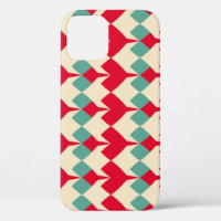 Mint blue, red hearts tile pattern.