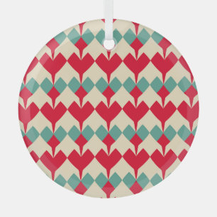 Mint blue, red hearts tile pattern. glass tree decoration