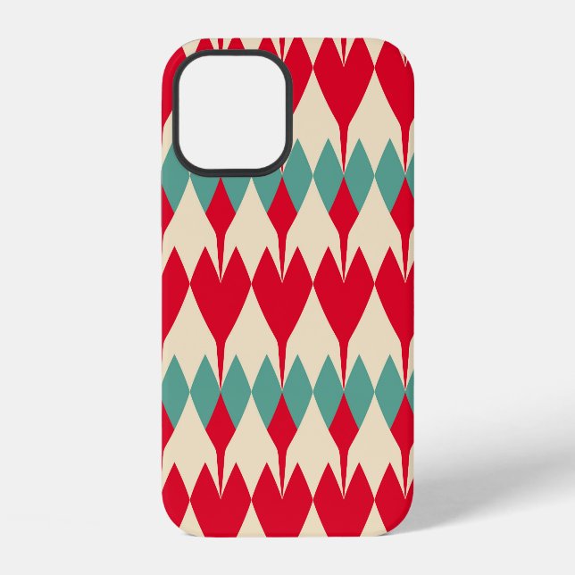 Mint blue, red hearts tile pattern. iPhone case (Back)
