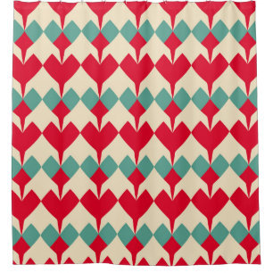 Mint blue, red hearts tile pattern. shower curtain
