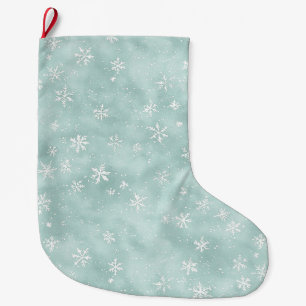 Mint Blue Snowflakes Christmas   Large Christmas Stocking