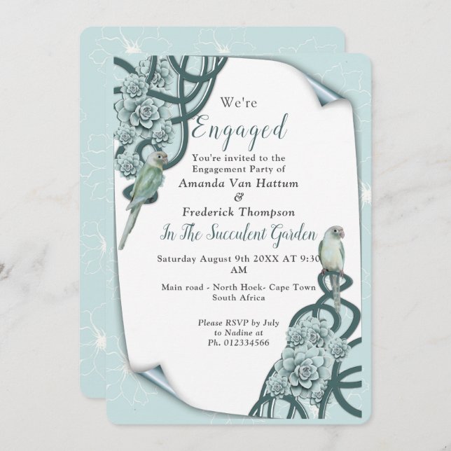 Mint Blue to Pine Green Succulents Invitation (Front/Back)