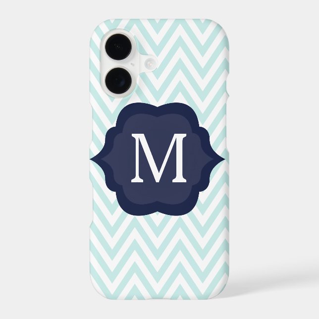 Mint Blue & White Chevron Navy Monogram Design (Back)