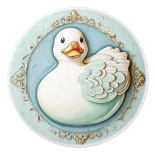 Mint Blue White Cute Rubber Ducky Duck Bathroom Ceramic Knob