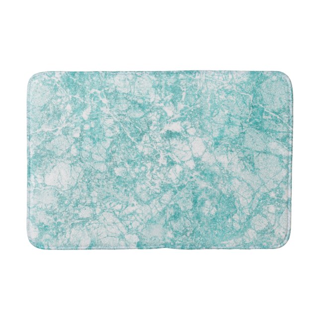 Mint Blue & White Marble Texture  Bath Mat (Front)
