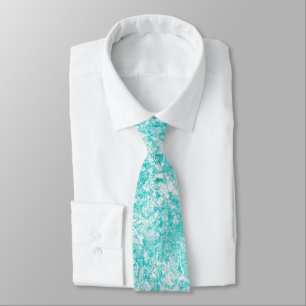 Mint Blue & White Marble Texture   Neck Tie