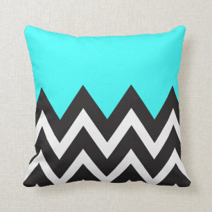 Mint Blue with black and white Chevron Cushion