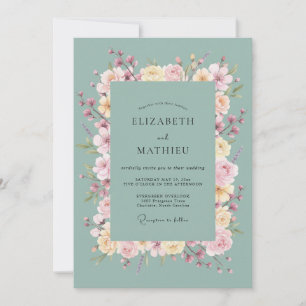Mint Blush Floral Arch Wedding Invitation