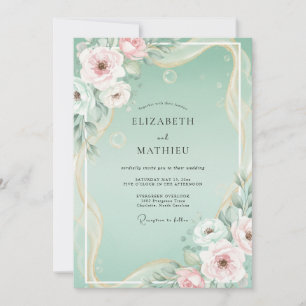 Mint Blush Floral Wedding Invitation