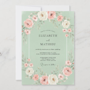 Mint Blush Foliage Eucalyptus Wedding Invitation