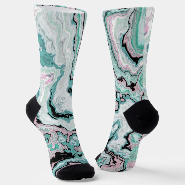 Mint Blush Marble Agate Dreams Socks (Angled)