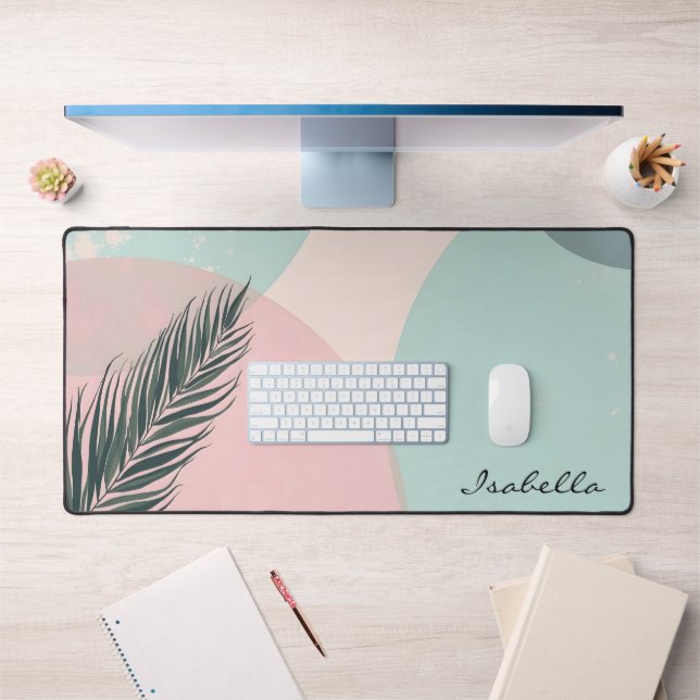 Mint Blush Pink Abstract Modern Collection Desk Mat (Office 1)