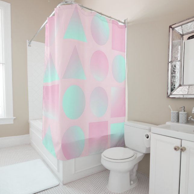 Mint Blush Pink Abstract Trendy Collection Shower Curtain (In Situ)