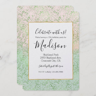 Mint Blush Pink Watercolor Confetti Dots Invitation