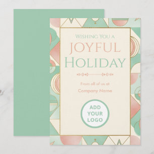 Mint & Blush Retro Logo-Ready Corporate Holiday Card