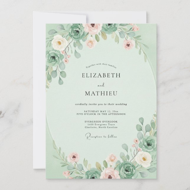 Mint Blush Succulent Eucalyptus Wedding Invitation (Front)