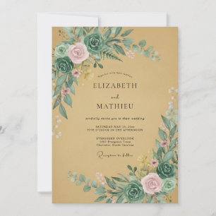 Mint Blush Verdant Flourish Wedding Invitation