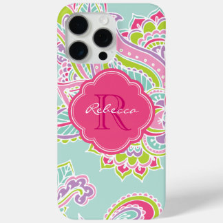 Mint Bohemian Paisley Custom Monogram iPhone 15 Pro Max Case