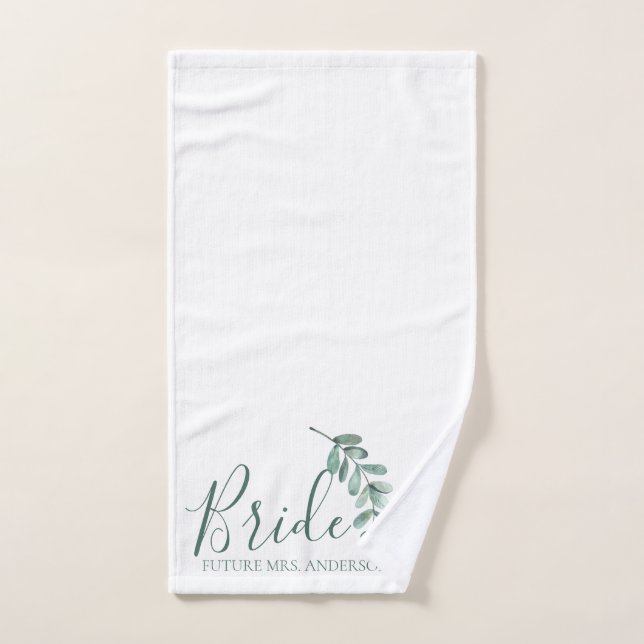Mint Botanical Elegant Bride Personalised Hand Towel (Hand Towel)