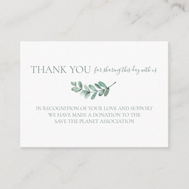Mint Botanical Elegant Wedding Donation Enclosure Card (Front)