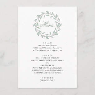 Mint botanical wedding. Elegant simple foliage Menu