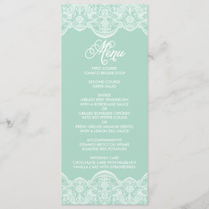 Mint Brocade Lace Wedding Menu Card