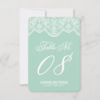 Mint Brocade Lace Wedding Table Number Cards