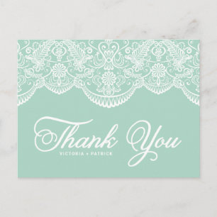 Mint Brocade Lace Wedding Thank You Postcard