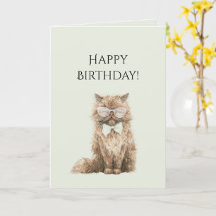 Mint Brown Cool Cat Glasses Birthday Card